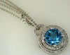 ESTATE 3.15CT DIAMOND & AAA BLUE TOPAZ 14KT WHITE GOLD 3D DOUBLE HALO NECKLACE