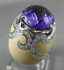 ESTATE LARGE 15.95CT DIAMOND AMETHYST & ENAMEL 14KT WHITE GOLD 3D FILIGREE RING