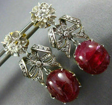 LARGE 12.76CT OLD MINE DIAMOND & AAA RUBY 14KT 2 TONE GOLD BOW HANGING EARRINGS