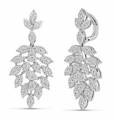 LARGE 2.15CT DIAMOND 18KT WHITE GOLD 3D CLUSTER MARQUISE LEAF HANGING EARRINGS
