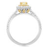 ESTATE .85CT WHITE & FANCY YELLOW DIAMOND 18KT 2 TONE GOLD HALO ENGAGEMENT RING