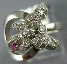 ANTIQUE .50CT DIAMOND & AAA RUBY 14KT WHITE GOLD BUTTERFLY FLOATING RING #1546