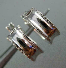 ESTATE SMALL 18KT WHITE GOLD 3D CLASSIC SQUARE DIAMOND CUT HOOP EARRINGS #25583