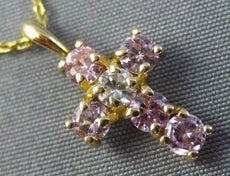 .22CT DIAMOND & AAA PINK SAPPHIRE 14KT YELLOW GOLD FLOATING CROSS PENDANT #25994