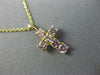 .22CT DIAMOND & AAA PINK SAPPHIRE 14KT YELLOW GOLD FLOATING CROSS PENDANT #25994