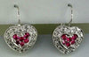 0.44CT DIAMOND & AAA RUBY 14KT WHITE GOLD PAVE HEART LEVERBACK HANGING EARRINGS