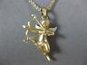 ESTATE .01CT DIAMOND 14KT YELLOW GOLD 3D HANDCRAFTED ANGEL LOVE FLOATING PENDANT