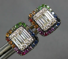 .78CT DIAMOND & AAA MULTI COLOR SAPPHIRE 14KT YELLOW GOLD RAINBOW STUD EARRINGS