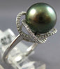 ESTATE LARGE .19CT DIAMOND & AAA TAHITIAN PEARL 14K WHITE GOLD FLOWER LOVE RING