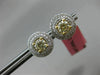 1.25CT WHITE & FANCY YELLOW DIAMOND 18KT TWO TONE GOLD DOUBLE HALO STUD EARRINGS