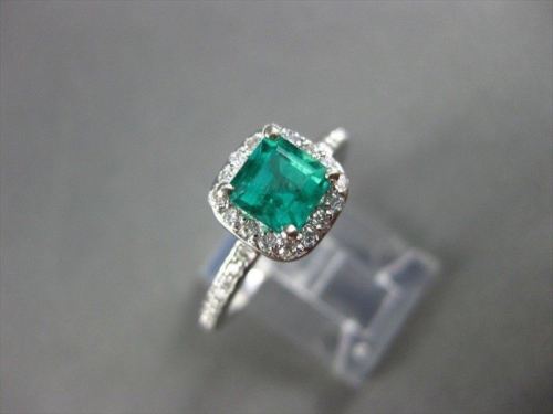ESTATE 1.31CT AAA EMERALD & DIAMOND 14KT WHITE GOLD HALO ENGAGEMENT RING #22244