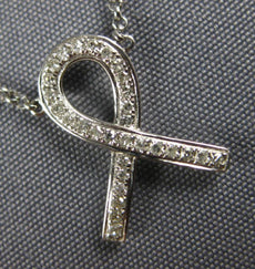 ESTATE .18CT DIAMOND 14KT WHITE GOLD 3D CANCER AWARENESS SIGN NECKLACE