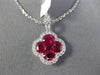 ESTATE 1.51CT DIAMOND & AAA RUBY 18KT WHITE GOLD 3D 4 LEAF CLOVER FLOWER PENDANT