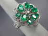 ESTATE LARGE 3.12CT DIAMOND & AAA EMERALD 18KT WHITE GOLD 3D FLOWER LOVE RING