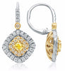 1.17CT WHITE & FANCY YELLOW DIAMOND 18K TWO TONE GOLD 3D SQUARE HANGING EARRINGS
