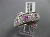 ESTATE LARGE 4CT ROUND DIAMOND & AAA PINK SAPPHIRE 14K WHITE GOLD 3D LOVE X RING