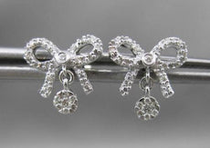 ESTATE .16CT ROUND DIAMOND 14KT WHITE GOLD 3 DIMENSIONAL BOW HANGING EARRINGS
