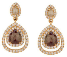 ESTATE 4.01CT WHITE & CHOCOLATE FANCY DIAMOND 18K YELLOW GOLD TEAR DROP EARRINGS