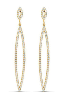 ESTATE LARGE .70CT DIAMOND 18KT YELLOW GOLD ELONGATED MARQUISE HANGING EARRINGS