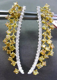 ESTATE 3.58CT WHITE & INTENSE YELLOW DIAMOND 18KT 2 TONE GOLD ELONGATED EARRINGS