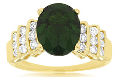 2.42CT DIAMOND & AAA RUSSALITE 14KT YELLOW GOLD 3D OVAL & ROUND ENGAGEMENT RING