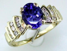 2.47CT DIAMOND & AAA TANZANITE 14KT YELLOW GOLD 3D OVAL & ROUND ENGAGEMENT RING