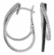 ESTATE .71CT WHITE & BLACK DIAMOND 14KT WHITE GOLD 3D X LOVE HANGING EARRINGS