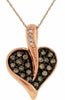 ESTATE .26CT WHITE & CHOCOLATE FANCY DIAMOND 14K ROSE GOLD 3D HEART LOVE PENDANT