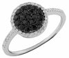ESTATE .61CT WHITE & BLACK DIAMOND 14KT WHITE GOLD 3D CLUSTER ROUND FLOWER RING