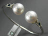 LARGE .4CT DIAMOND AAA SAPPHIRE & SOUTH SEA PEARL 18K WHITE GOLD BANGLE BRACELET