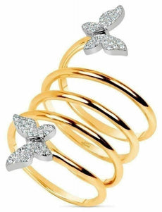 ESTATE WIDE .23CT DIAMOND 18K TWO TONE GOLD DOUBLE BUTTERFLY MULTI ROW LOVE RING