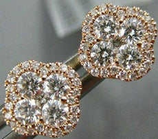 ESTATE .46CT DIAMOND 18KT ROSE GOLD 3D CLASSIC FLOWER SQUARE HALO STUD EARRINGS