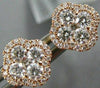 ESTATE .46CT DIAMOND 18KT ROSE GOLD 3D CLASSIC FLOWER SQUARE HALO STUD EARRINGS