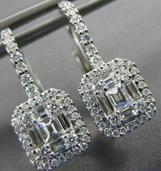 LARGE .86CT DIAMOND 18KT WHITE GOLD ROUND & BAGUETTE LEVERBACK HANGING EARRINGS