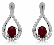 ESTATE .94CT DIAMOND & AAA RUBY 14KT WHITE GOLD 3D ROUND & OVAL HANGING EARRINGS