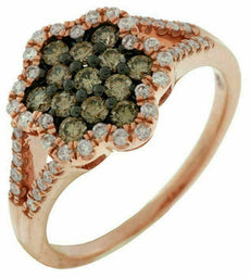 .64CT WHITE & CHOCOLATE FANCY DIAMOND 14KT ROSE GOLD 3D CLUSTER FLOWER STAR RING