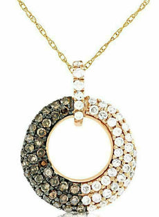 .53CT WHITE & CHOCOLATE FANCY DIAMOND 14KT ROSE GOLD 3D CIRCLE OF LIFE PENDANT