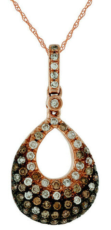 .47CT WHITE & CHOCOLATE FANCY DIAMOND 14KT ROSE GOLD TEAR DROP FLOATING PENDANT