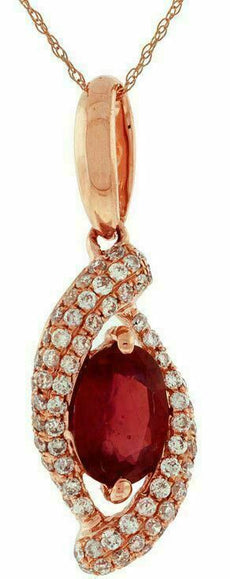 1.28CT DIAMOND & AAA RUBY 14KT ROSE GOLD 3D ROUND & OVAL INFINITY LOVE PENDANT