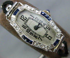 ANTIQUE LARGE .88CT OLD MINE DIAMOND & AAA SAPPHIRE PLATINUM LADIES WATCH #23851