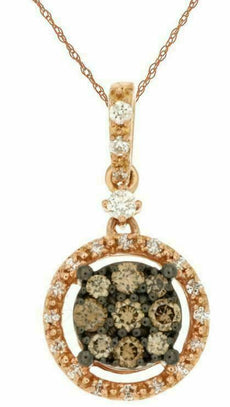 .30CT WHITE & CHOCOLATE FANCY DIAMOND 14KT ROSE GOLD ROUND CLUSTER HALO PENDANT