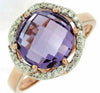 ESTATE 4.46CT DIAMOND & AAA AMETHYST 14KT ROSE GOLD 3D ROUND FLOWER FUN RING