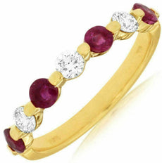 .93CT DIAMOND & AAA RUBY 14KT YELLOW GOLD 7 STONE SHARED PRONG ANNIVERSARY RING