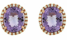 ESTATE 5.65CT DIAMOND & AAA AMETHYST 14KT ROSE GOLD 3D OVAL HALO STUD EARRINGS