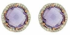 ESTATE 3.70CT DIAMOND & AAA AMETHYST 14KT ROSE GOLD ROUND FLOWER STUD EARRINGS