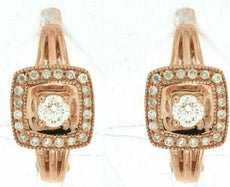 ESTATE .28CT DIAMOND 14KT ROSE GOLD 3D SOLITAIRE SQUARE HALO MILGRAIN EARRINGS