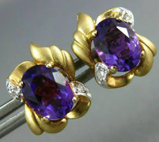 2.26CT DIAMOND & AAA AMETHYST 14K 2 TONE GOLD OVAL FLOWER EARRINGS #23838