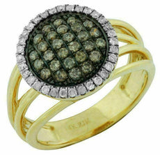 .65CT WHITE & CHOCOLATE FANCY DIAMOND 14KT YELLOW GOLD CLUSTER FLOWER HALO RING