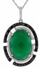 .58CT WHITE & BLACK DIAMOND & AAA GREEN AGATE 14K WHITE GOLD OVAL HALO PENDANT