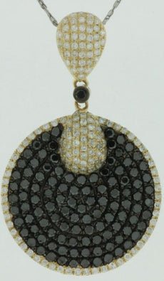 1.65CT WHITE & BLACK DIAMOND 14KT YELLOW GOLD CLASSIC CIRCULAR PAVE FUN PENDANT